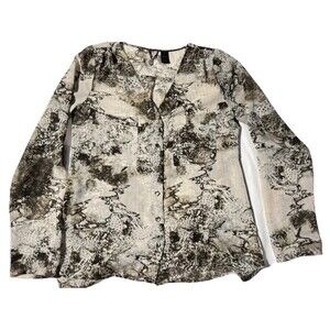 BKE Boutique women's Sm Long  Sleeve Blouse shell brown & cream Work Casual Wear